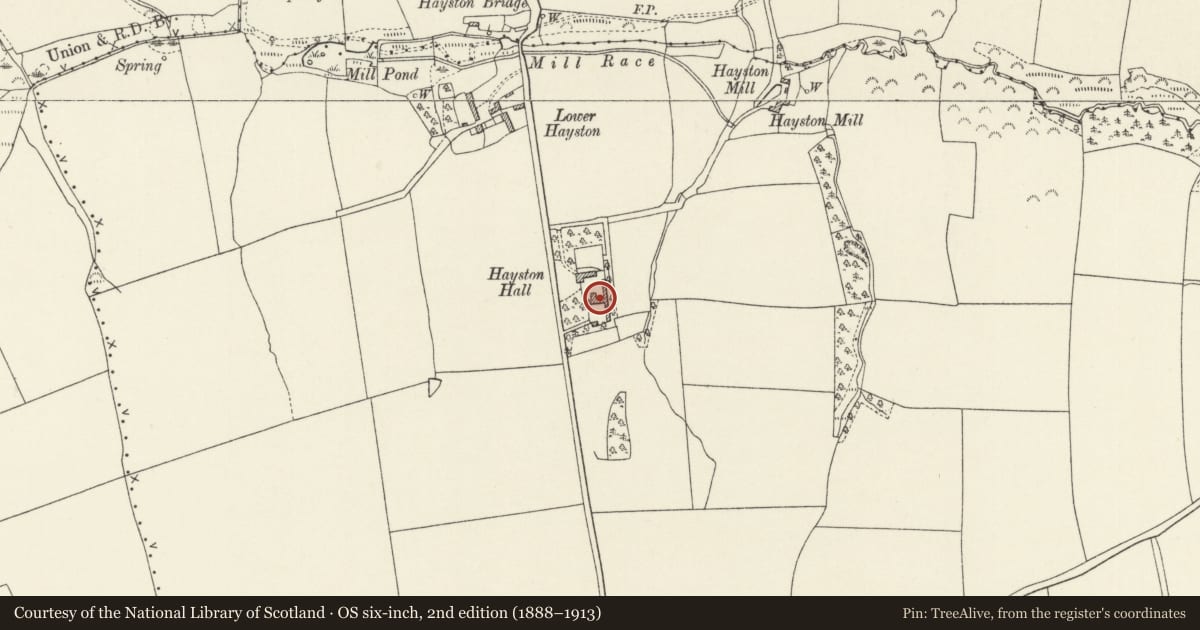 Ordnance Survey six-inch map, 2nd edition (1888–1913) covering the location of Courtyard of outbuildings at Hayston Hall, Llanstadwell, Pembrokeshire, with a pin at the register's coordinates