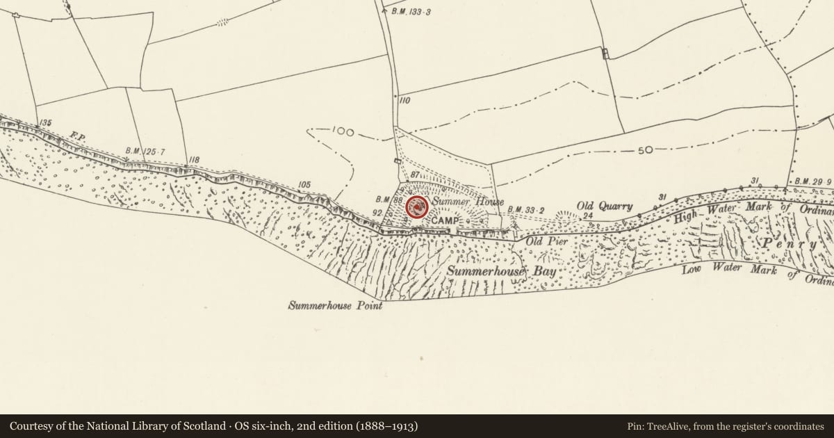 Ordnance Survey six-inch map, 2nd edition (1888–1913) covering the location of Summerhouse Fort, Llantwit Major, Vale of Glamorgan, with a pin at the register's coordinates
