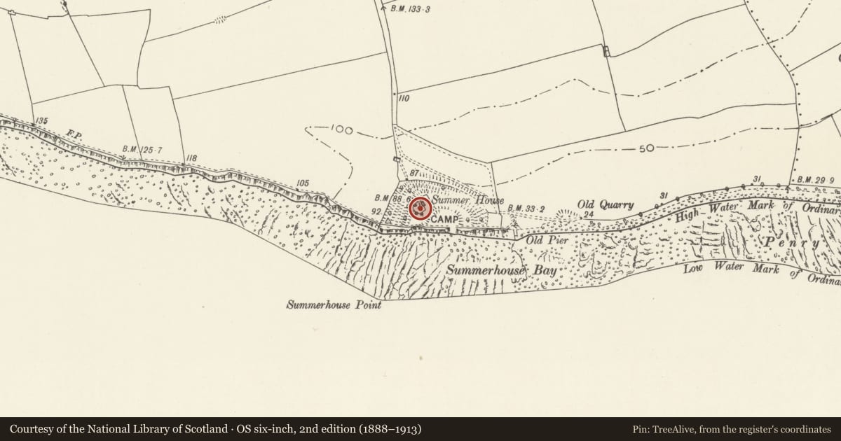 Ordnance Survey six-inch map, 2nd edition (1888–1913) covering the location of Summerhouse Tower, Llantwit Major, Vale of Glamorgan, with a pin at the register's coordinates