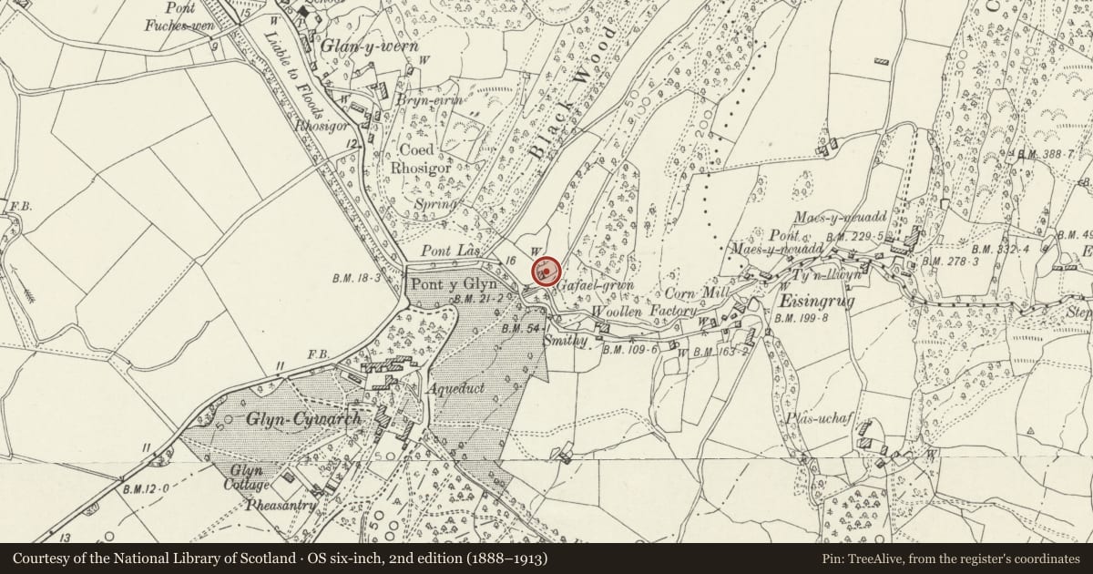 Ordnance Survey six-inch map, 2nd edition (1888–1913) covering the location of Gefail y Cwm, Talsarnau, Gwynedd, with a pin at the register's coordinates