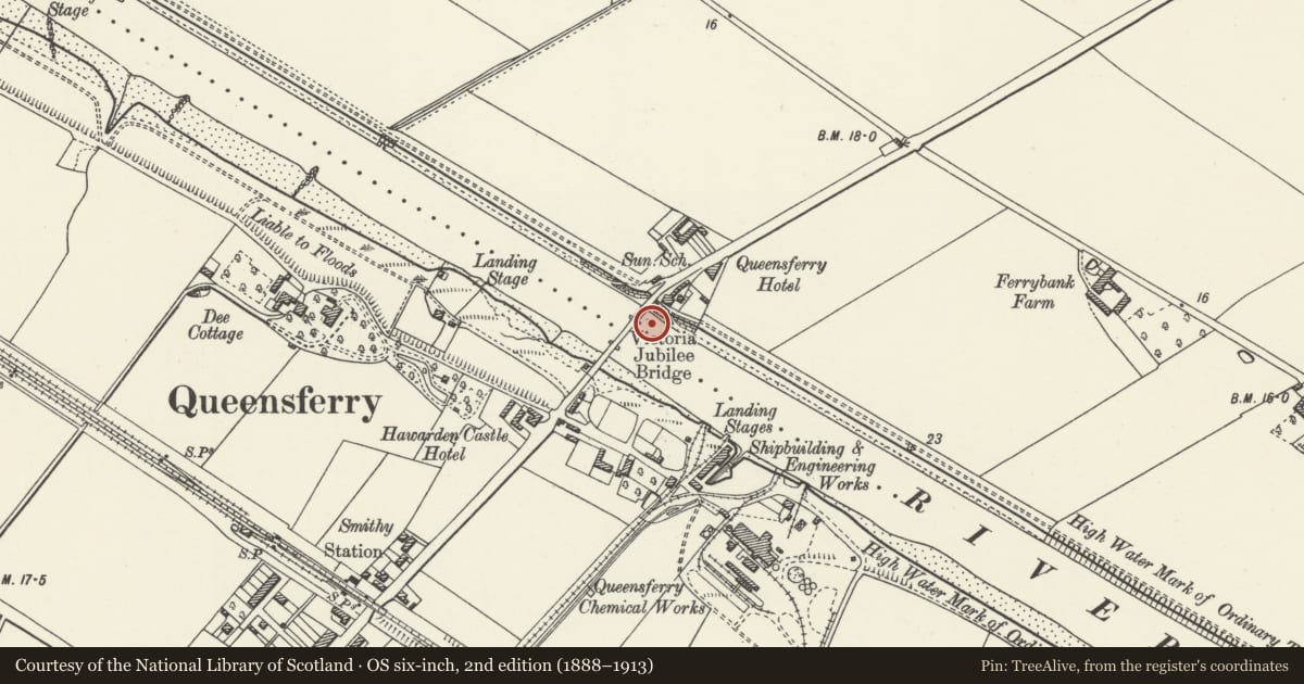Ordnance Survey six-inch map, 2nd edition (1888–1913) covering the location of Bascule Bridge(also listed in Queensferry rec no 84433), Sealand, Flintshire, with a pin at the register's coordinates