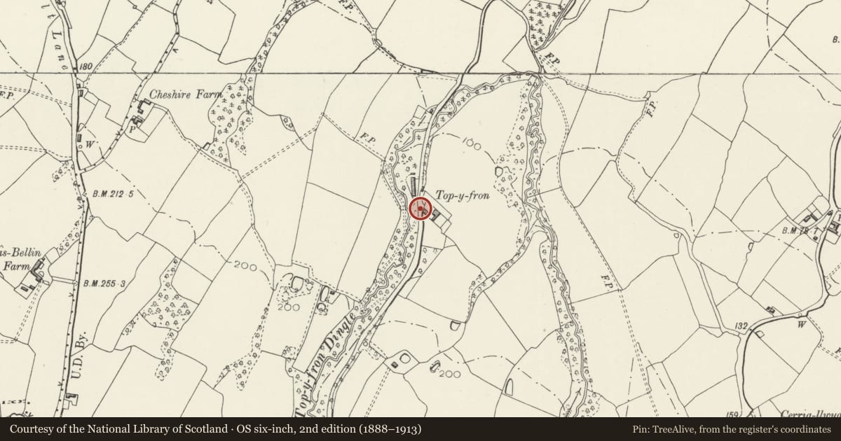 Ordnance Survey six-inch map, 2nd edition (1888–1913) covering the location of Well at Top y Fron, Connah's Quay, Flintshire, with a pin at the register's coordinates