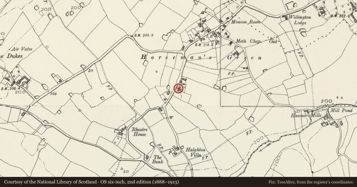Ordnance Survey six-inch map, 2nd edition (1888–1913) covering the location of West View, Hanmer, Wrexham, with a pin at the register's coordinates