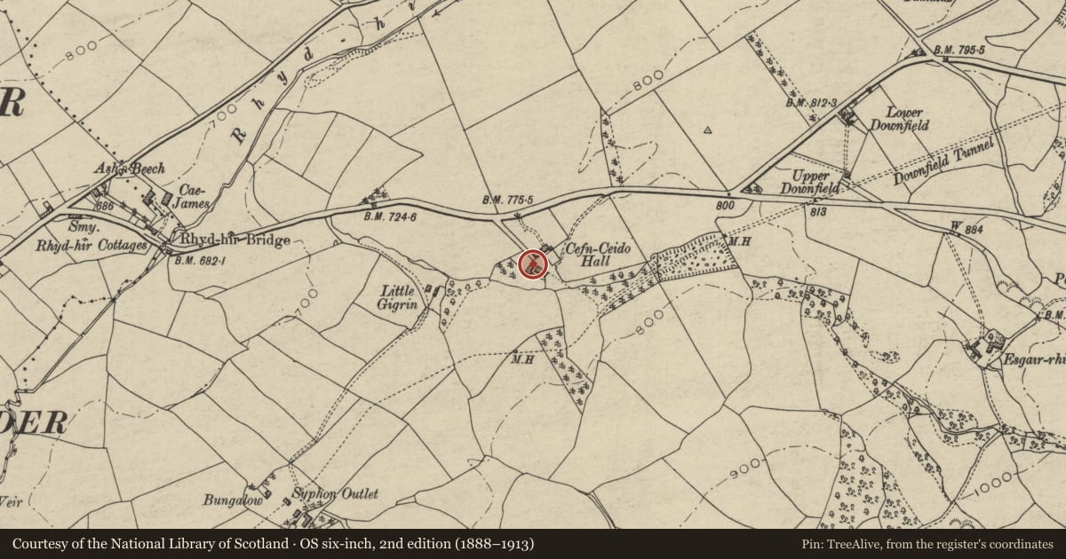 Ordnance Survey six-inch map, 2nd edition (1888–1913) covering the location of Barn at Cefn Ceido Farm, Nantmel, Powys, with a pin at the register's coordinates