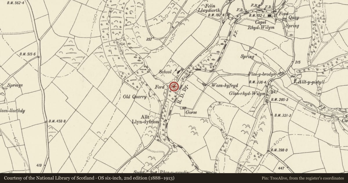 Ordnance Survey six-inch map, 2nd edition (1888–1913) covering the location of Nant-y-Cwm Steiner Kindergarten, Maenclochog, Pembrokeshire, with a pin at the register's coordinates