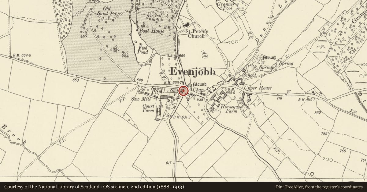 Ordnance Survey six-inch map, 2nd edition (1888–1913) covering the location of The Forge, Old Radnor, Powys, with a pin at the register's coordinates