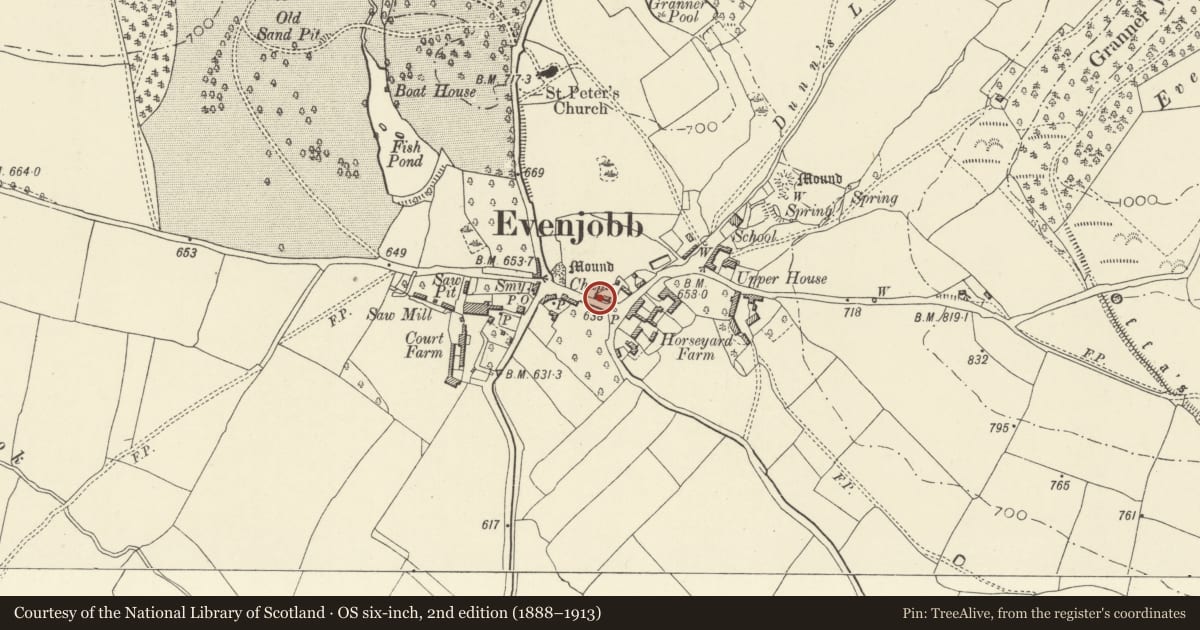 Ordnance Survey six-inch map, 2nd edition (1888–1913) covering the location of Bethel Baptist Church, Old Radnor, Powys, with a pin at the register's coordinates