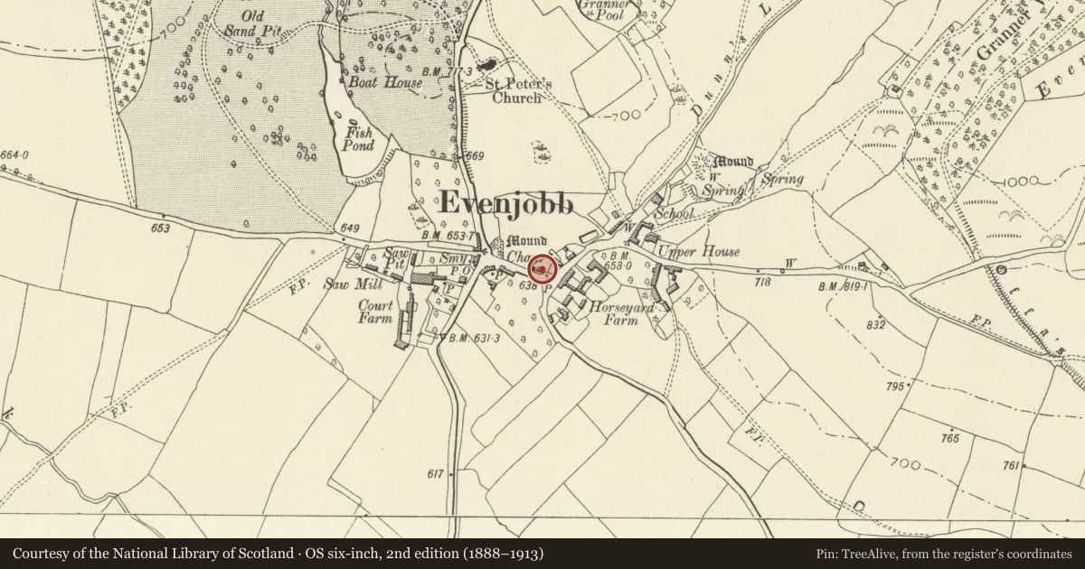 Ordnance Survey six-inch map, 2nd edition (1888–1913) covering the location of The Harbour, Old Radnor, Powys, with a pin at the register's coordinates