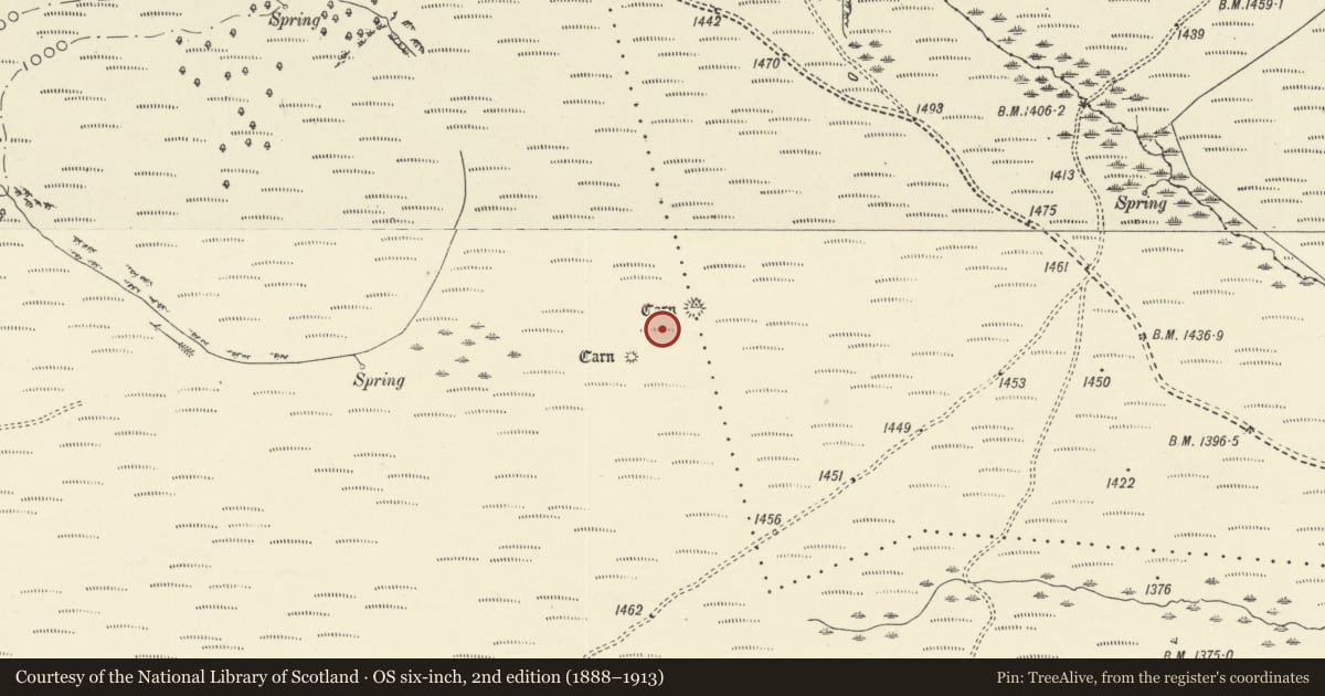 Ordnance Survey six-inch map, 2nd edition (1888–1913) covering the location of Round Barrows 2400m WNW of Drover's Arms, Llangamarch, Powys, with a pin at the register's coordinates