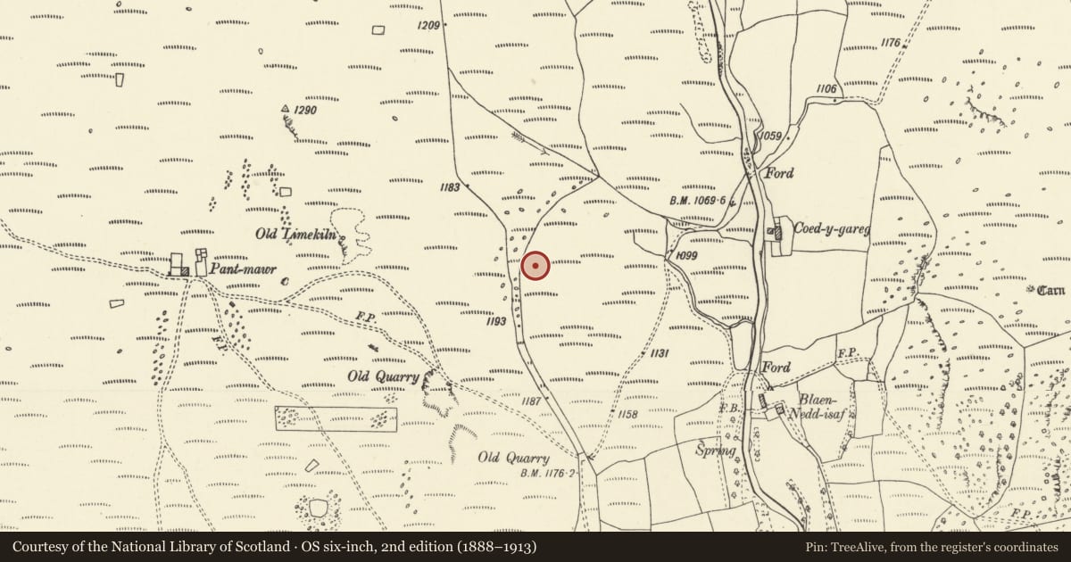 Ordnance Survey six-inch map, 2nd edition (1888–1913) covering the location of Round Cairn NW of Blaen-Nedd Isaf, Ystradfellte, Powys, with a pin at the register's coordinates