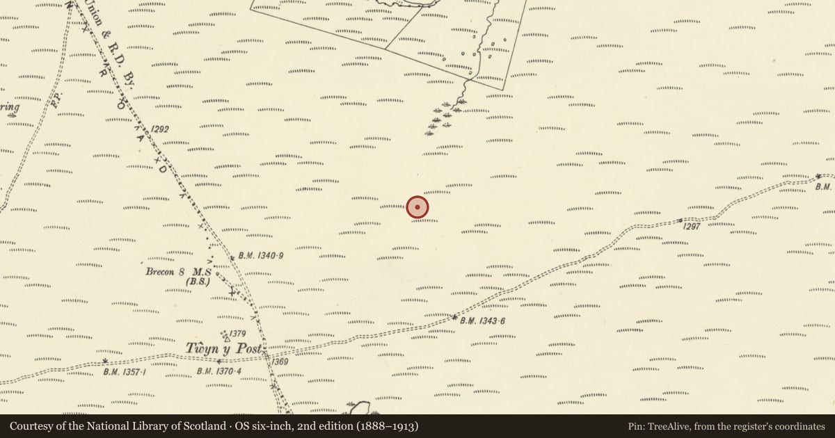 Ordnance Survey six-inch map, 2nd edition (1888–1913) covering the location of Gwaun Ymryson Round Cairn, Erwood, Powys, with a pin at the register's coordinates