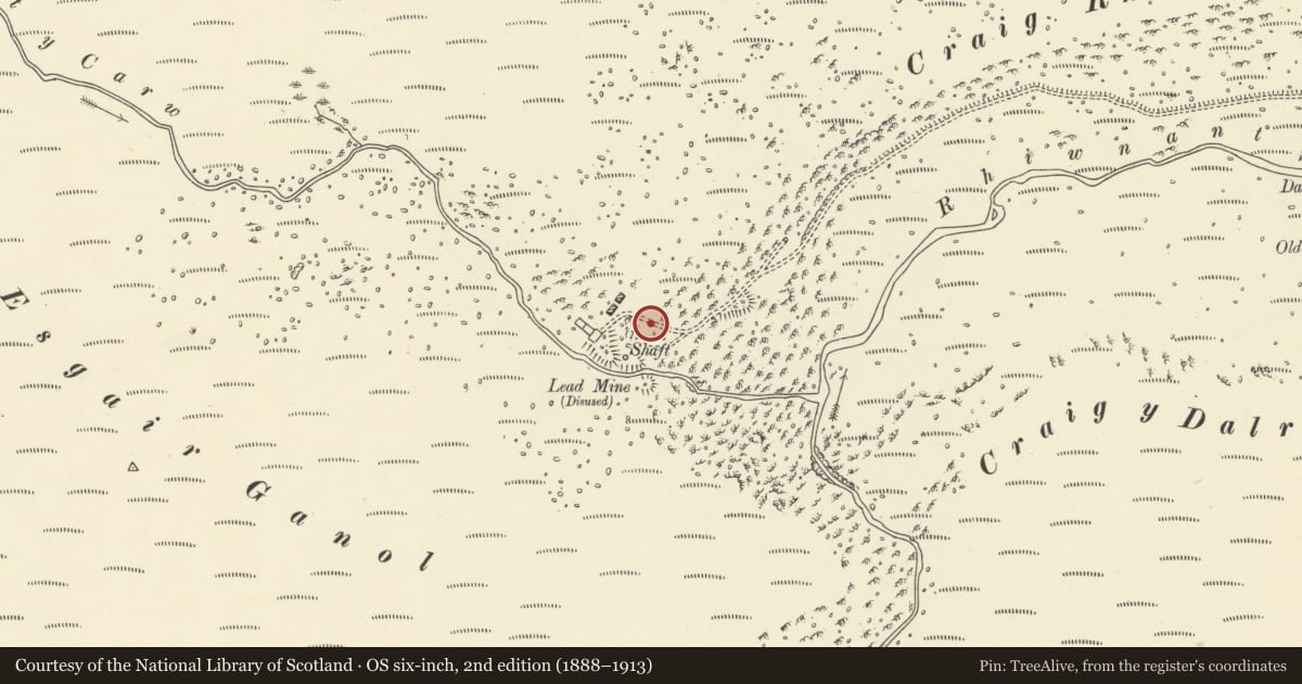 Ordnance Survey six-inch map, 2nd edition (1888–1913) covering the location of Nant-y-Garw Lead Mine, Llanwrthwl, Powys, with a pin at the register's coordinates