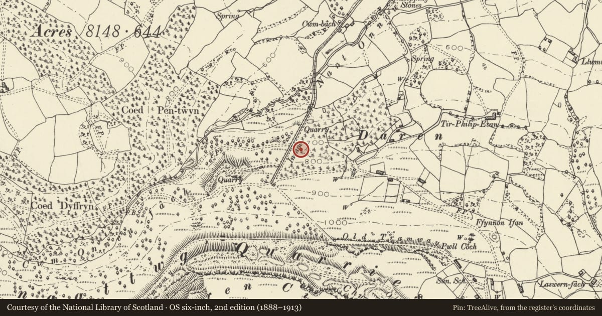 Ordnance Survey six-inch map, 2nd edition (1888–1913) covering the location of Llangattock Tramroad Inclines, Powys, with a pin at the register's coordinates