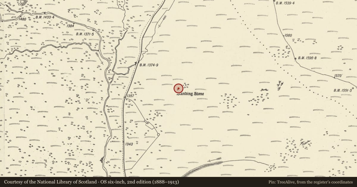 Ordnance Survey six-inch map, 2nd edition (1888–1913) covering the location of Waun Leuci Standing Stone, Llywel, Powys, with a pin at the register's coordinates