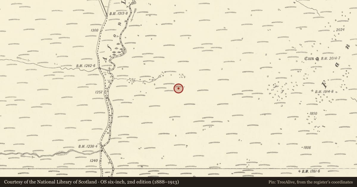 Ordnance Survey six-inch map, 2nd edition (1888–1913) covering the location of Settlement East of Afon Llia, Ystradfellte, Powys, with a pin at the register's coordinates