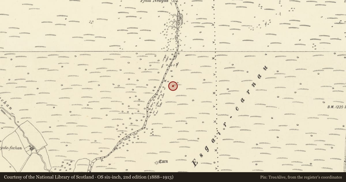 Ordnance Survey six-inch map, 2nd edition (1888–1913) covering the location of Afon Hepste Settlement Enclosure, Ystradfellte, Powys, with a pin at the register's coordinates