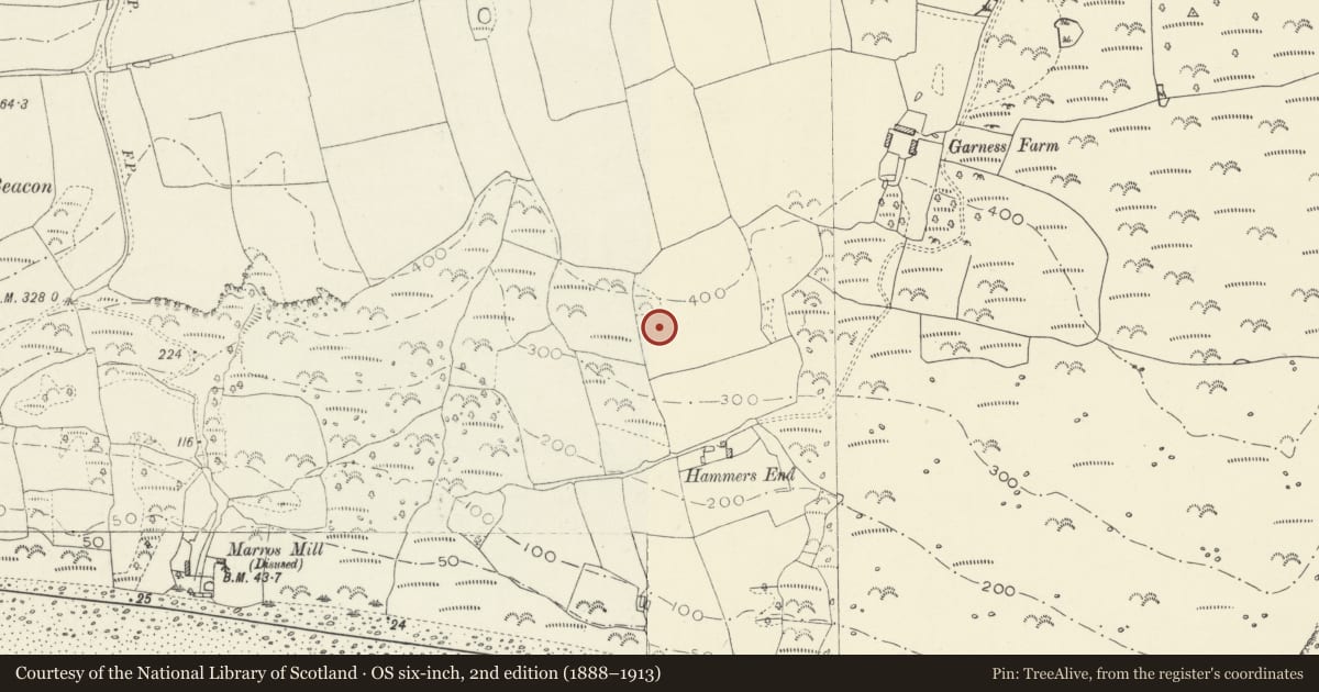 Ordnance Survey six-inch map, 2nd edition (1888–1913) covering the location of Round Barrow, Eglwyscummin, Carmarthenshire, with a pin at the register's coordinates