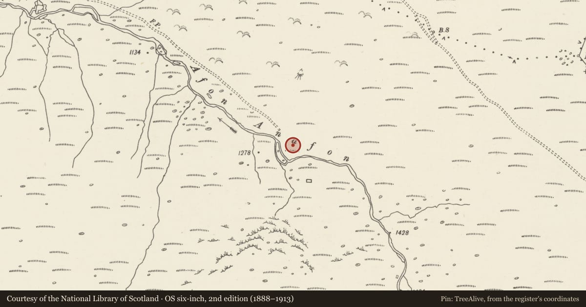 Ordnance Survey six-inch map, 2nd edition (1888–1913) covering the location of Hut Circles North of Afon Anafon, Aber, Gwynedd, with a pin at the register's coordinates
