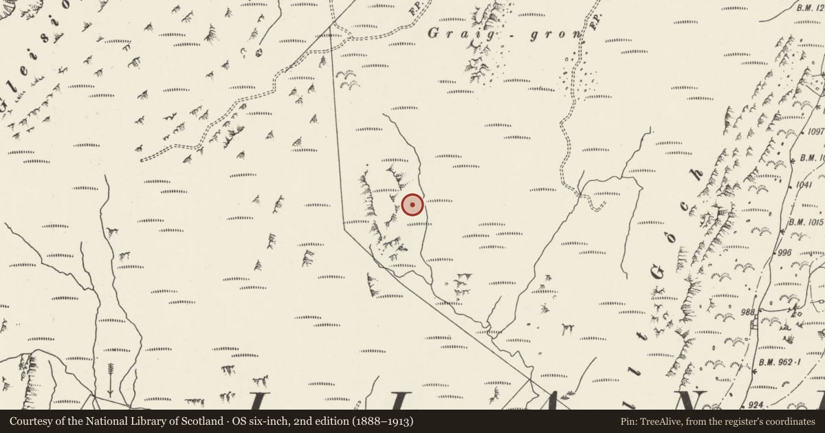 Ordnance Survey six-inch map, 2nd edition (1888–1913) covering the location of Hut Settlement West of Allt Goch, Trefriw, Conwy, with a pin at the register's coordinates