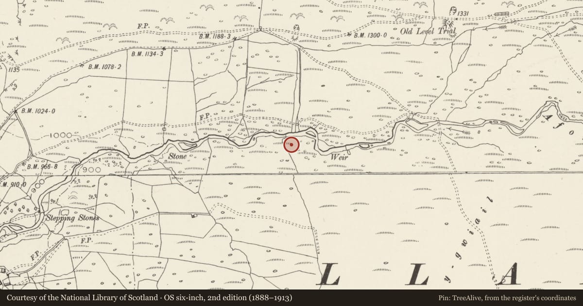 Ordnance Survey six-inch map, 2nd edition (1888–1913) covering the location of Cwm Caseg Deserted Rural Settlement, Llanllechid, Gwynedd, with a pin at the register's coordinates