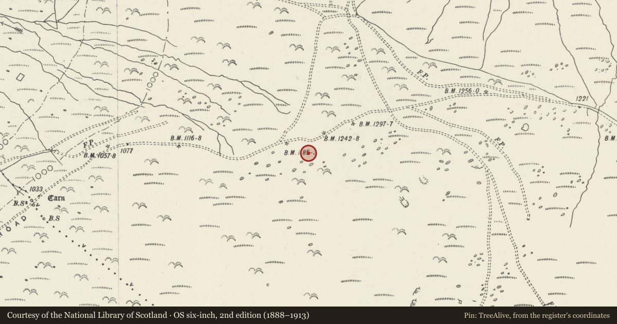 Ordnance Survey six-inch map, 2nd edition (1888–1913) covering the location of Round Cairn, Llanfairfechan, Conwy, with a pin at the register's coordinates