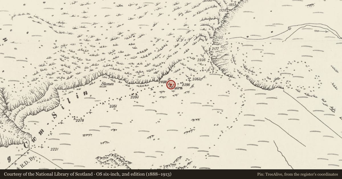 Ordnance Survey six-inch map, 2nd edition (1888–1913) covering the location of Craig Cwm Silyn round cairn, Dolbenmaen, Gwynedd, with a pin at the register's coordinates