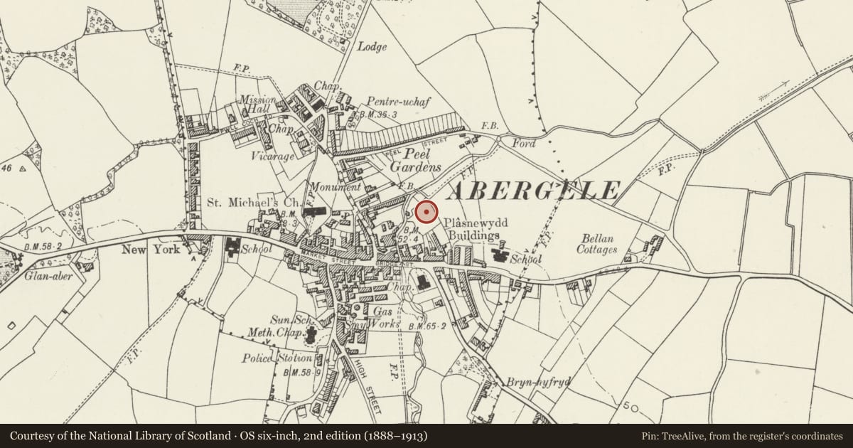 Ordnance Survey six-inch map, 2nd edition (1888–1913) covering the location of The Mount, Abergele, Conwy, with a pin at the register's coordinates