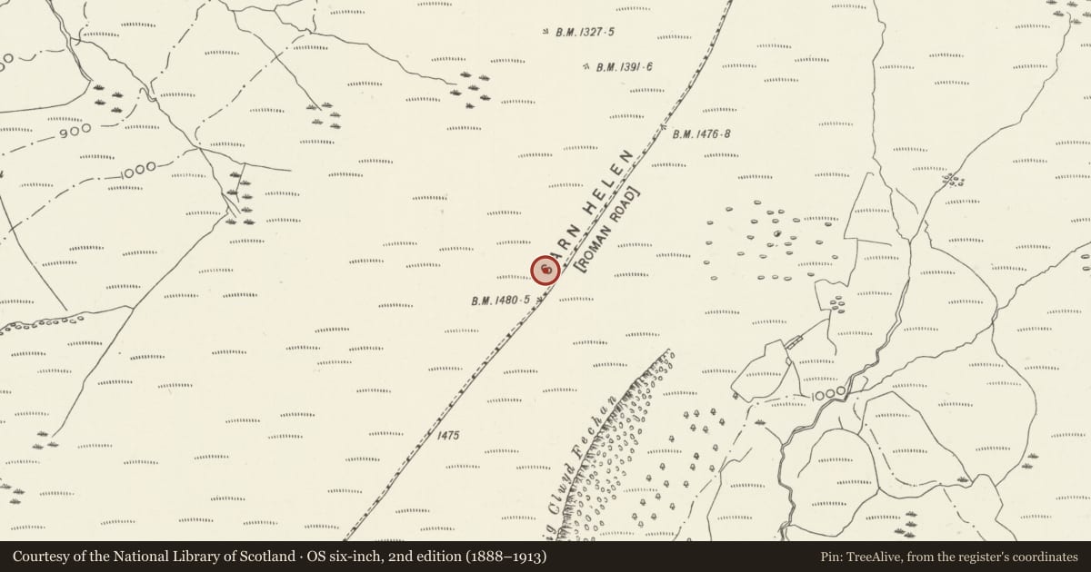 Ordnance Survey six-inch map, 2nd edition (1888–1913) covering the location of Hirfynydd Roman Earthwork, Seven Sisters, Neath Port Talbot, with a pin at the register's coordinates