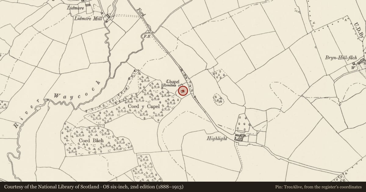 Ordnance Survey six-inch map, 2nd edition (1888–1913) covering the location of Church, Barry, Vale of Glamorgan, with a pin at the register's coordinates
