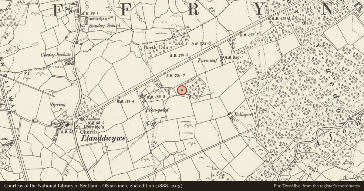 Ordnance Survey six-inch map, 2nd edition (1888–1913) covering the location of Fron-Galed Homestead, Dyffryn Ardudwy, Gwynedd, with a pin at the register's coordinates