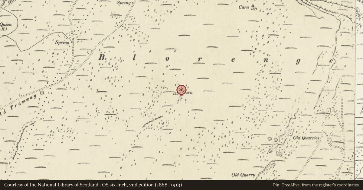 Ordnance Survey six-inch map, 2nd edition (1888–1913) covering the location of Cairn on the Blorenge, Llanfoist Fawr, Monmouthshire, with a pin at the register's coordinates