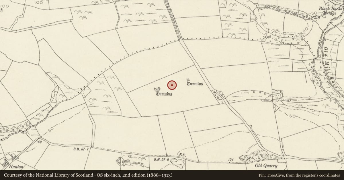 Ordnance Survey six-inch map, 2nd edition (1888–1913) covering the location of Hanton Round Barrows, Uzmaston, Boulston and Slebech, Pembrokeshire, with a pin at the register's coordinates