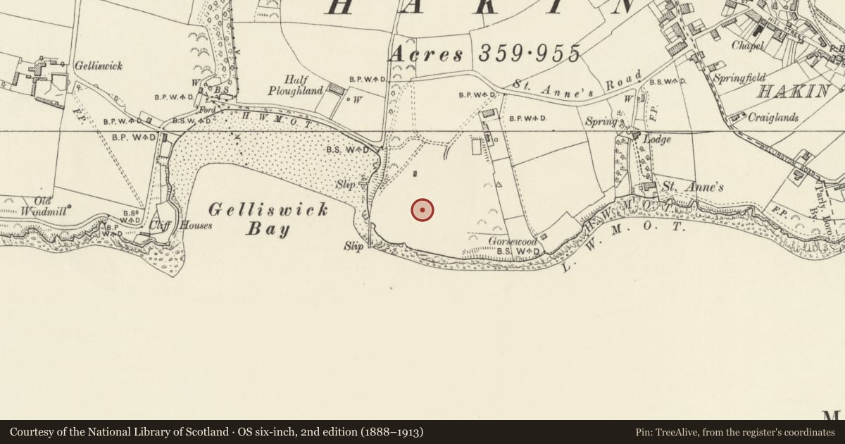 Ordnance Survey six-inch map, 2nd edition (1888–1913) covering the location of Fort Hubberston, Milford Haven, Pembrokeshire, with a pin at the register's coordinates