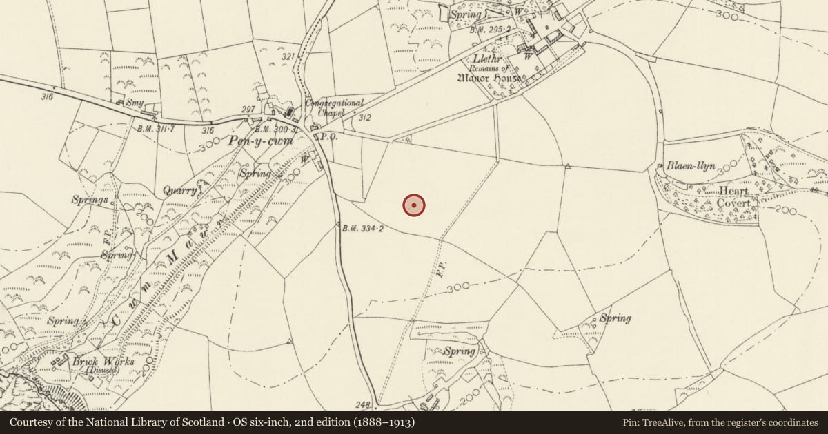 Ordnance Survey six-inch map, 2nd edition (1888–1913) covering the location of Bay View Farm Defended Enclosure, Brawdy, Pembrokeshire, with a pin at the register's coordinates