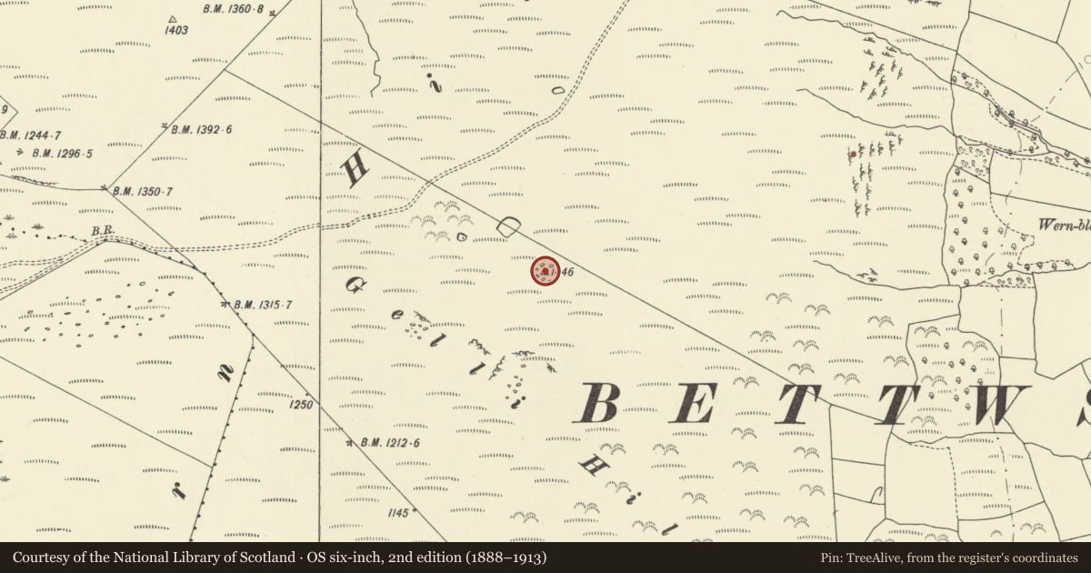 Ordnance Survey six-inch map, 2nd edition (1888–1913) covering the location of Gelli Hill Round Barrow, Glascwm, Powys, with a pin at the register's coordinates