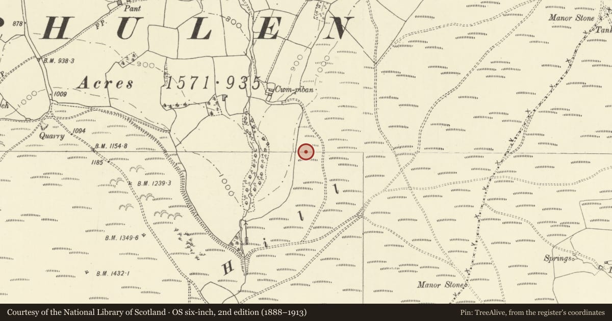 Ordnance Survey six-inch map, 2nd edition (1888–1913) covering the location of Cwm-piban Platform House, Aberedw, Powys, with a pin at the register's coordinates