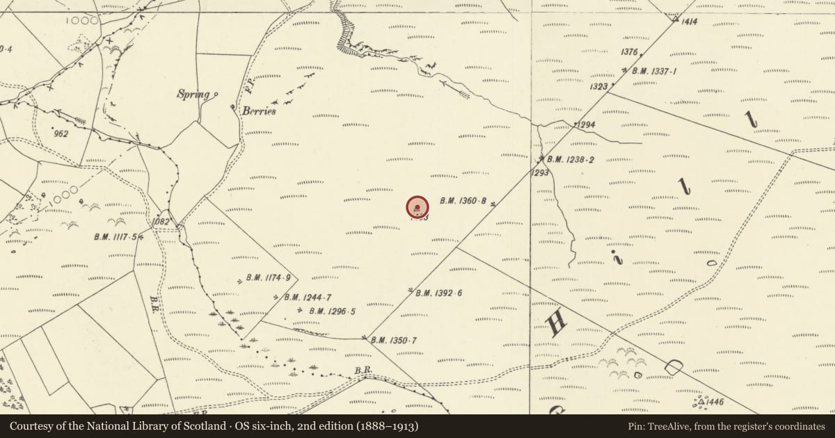 Ordnance Survey six-inch map, 2nd edition (1888–1913) covering the location of Gilwern Hill round cairn, Glascwm, Powys, with a pin at the register's coordinates