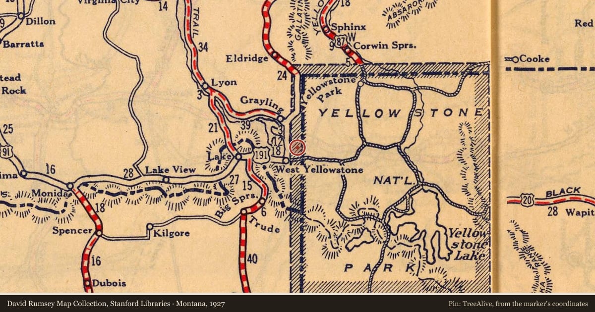 Montana, 1927, covering the location of The 1959 Earthquake, with a pin at the marker's coordinates