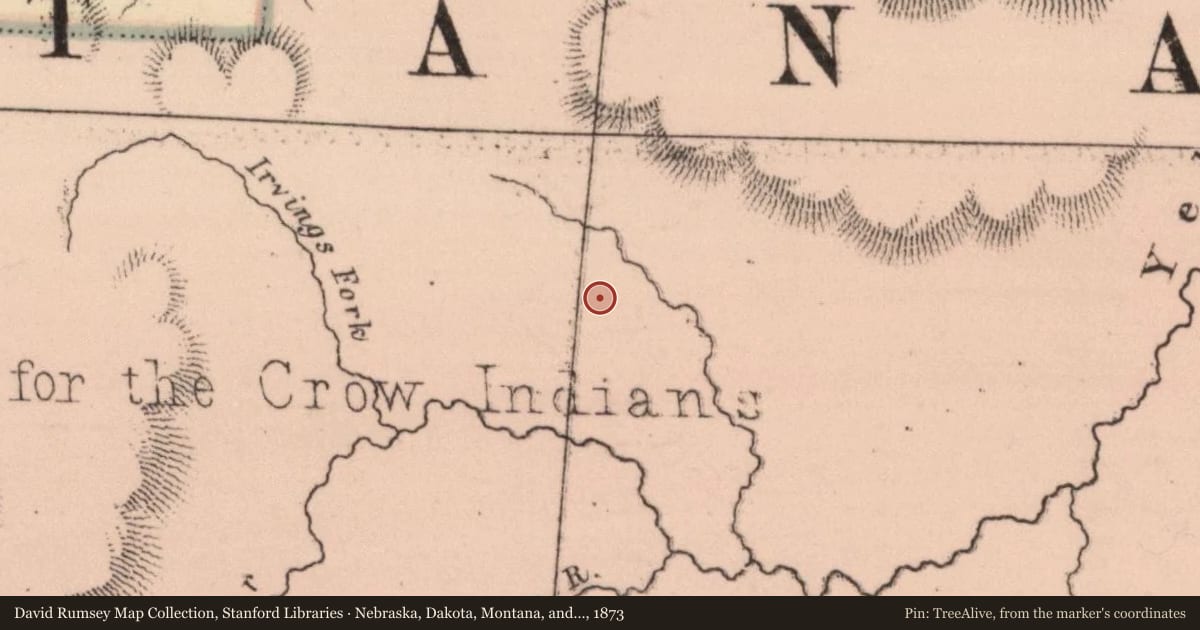 Nebraska, Dakota, Montana, and Wyoming, 1873, covering the location of Buffalo Country, with a pin at the marker's coordinates