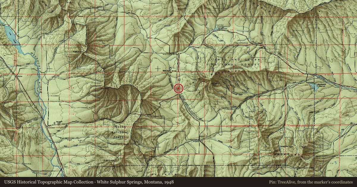 White Sulphur Springs, Montana, 1948, covering the location of The Smith River Valley, with a pin at the marker's coordinates