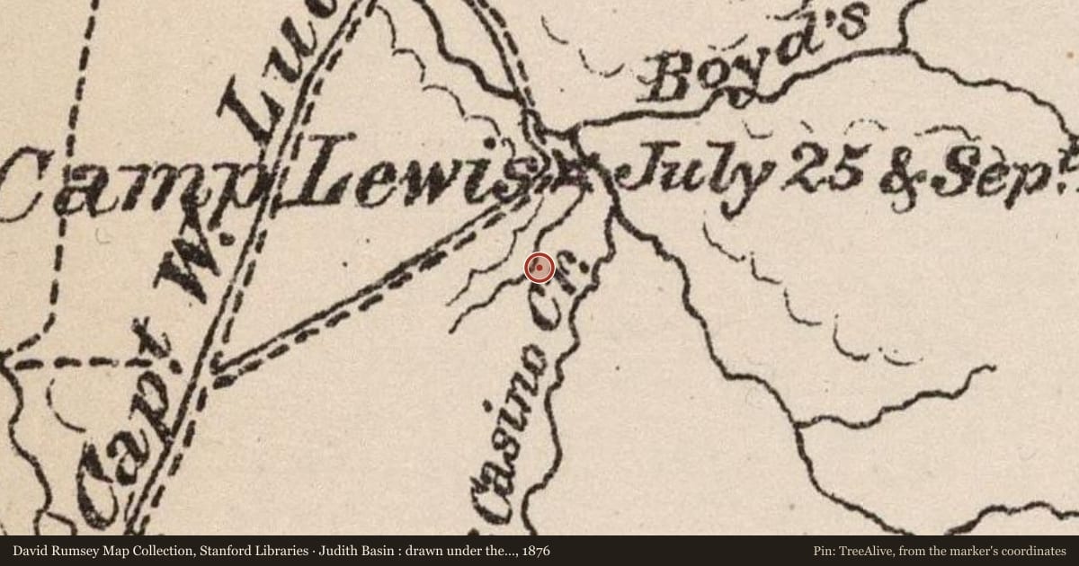 Judith Basin : drawn under the direction of Capt. W. Ludlow Corps of Engineers, 1876, covering the location of The Judith Basin Country, with a pin at the marker's coordinates