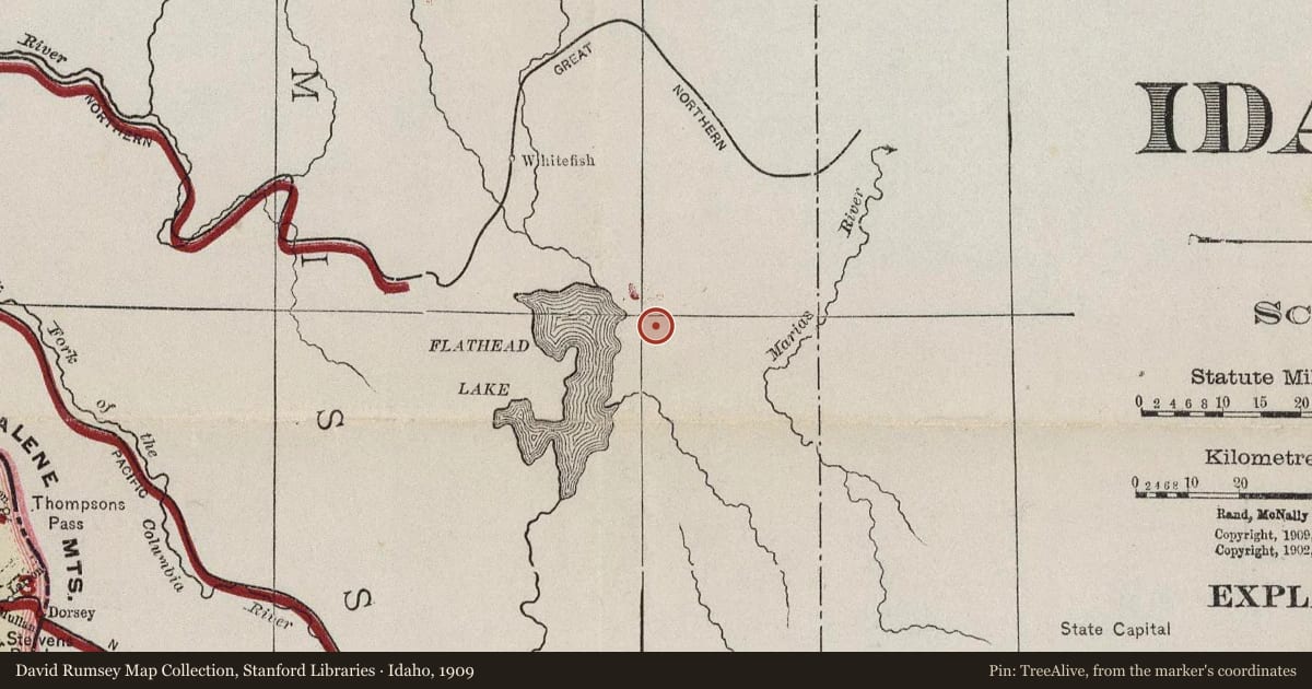 Idaho, 1909, covering the location of A Permanent and Substantial Road, with a pin at the marker's coordinates