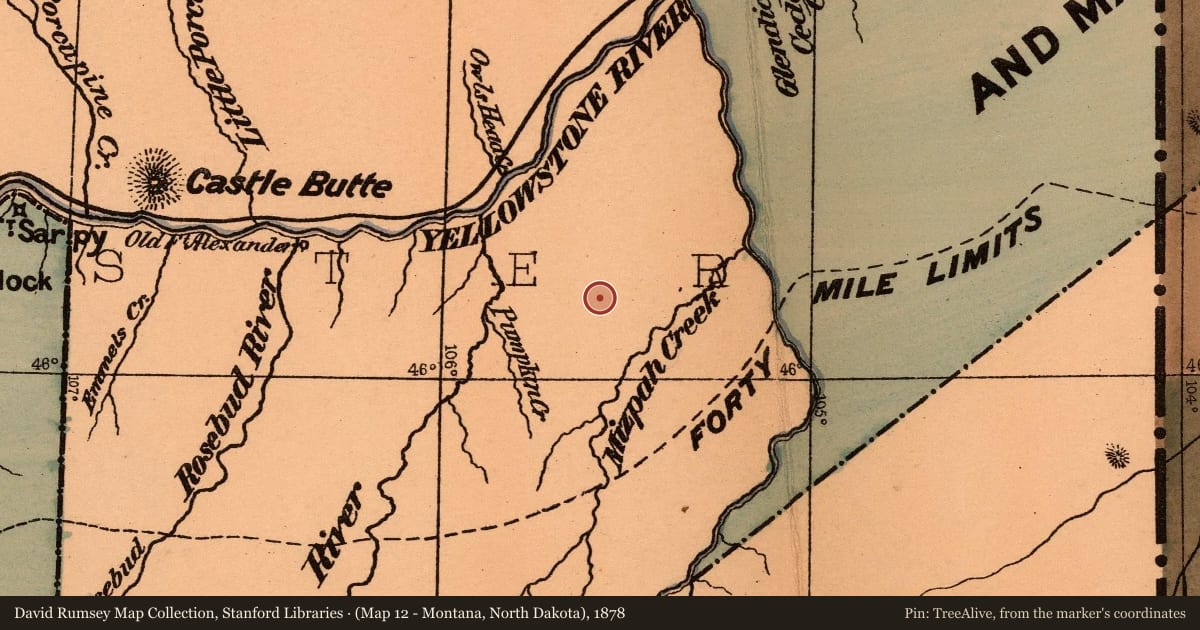 (Map 12 - Montana, North Dakota), 1878, covering the location of Beebe, with a pin at the marker's coordinates