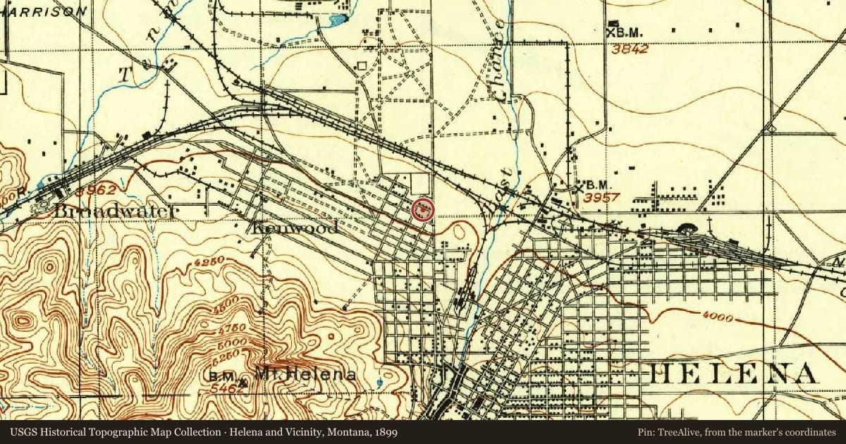Helena and Vicinity, Montana, 1899, covering the location of Benton Avenue Cemetery, with a pin at the marker's coordinates