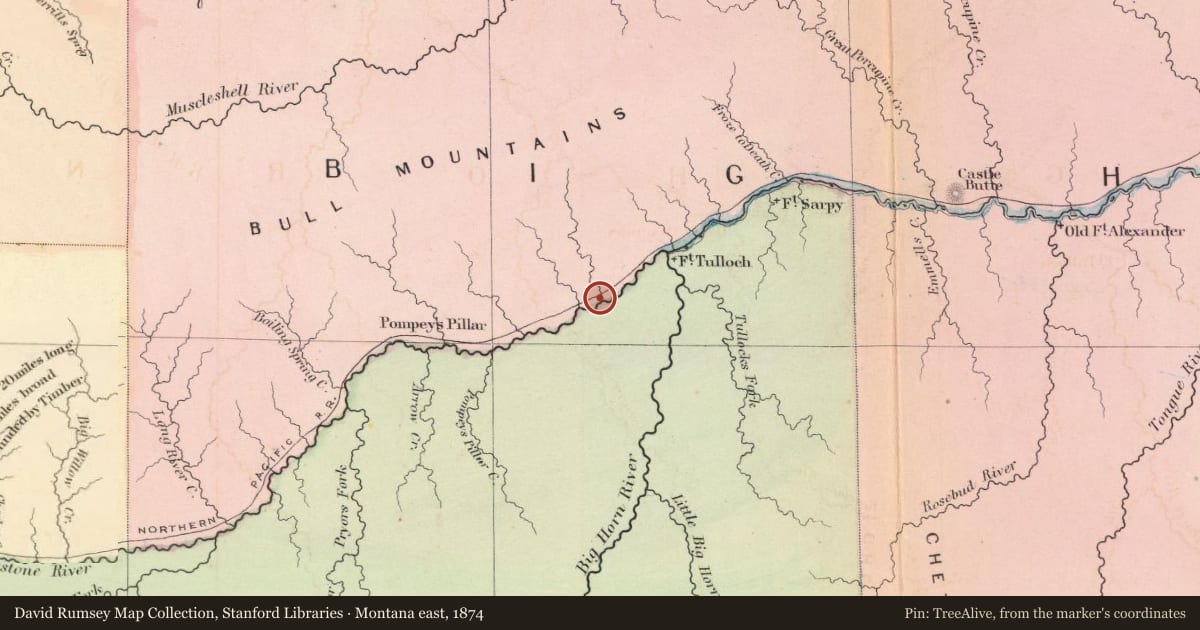 Montana east, 1874, covering the location of Buffalo Country, with a pin at the marker's coordinates