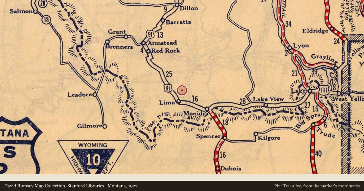 Montana, 1927, covering the location of Howdy Everyone! Glad to See You, with a pin at the marker's coordinates