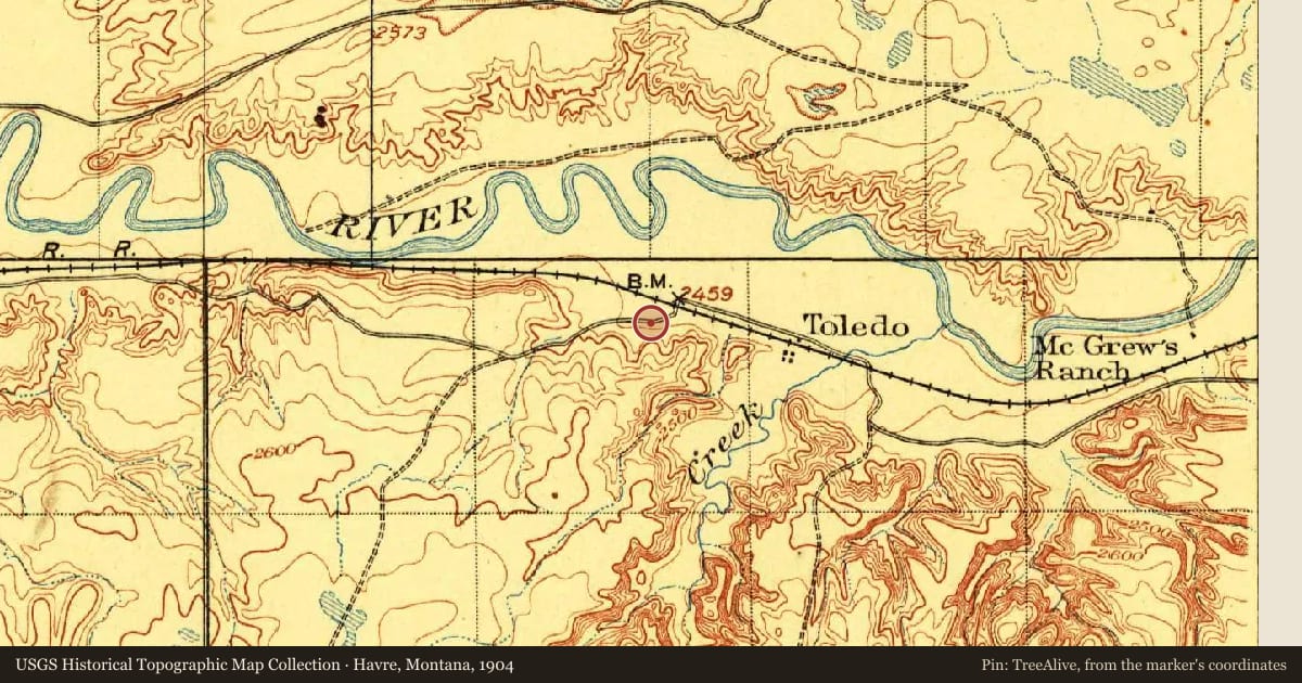 Havre, Montana, 1904, covering the location of Hurry, Honyocker, Hurry!, with a pin at the marker's coordinates