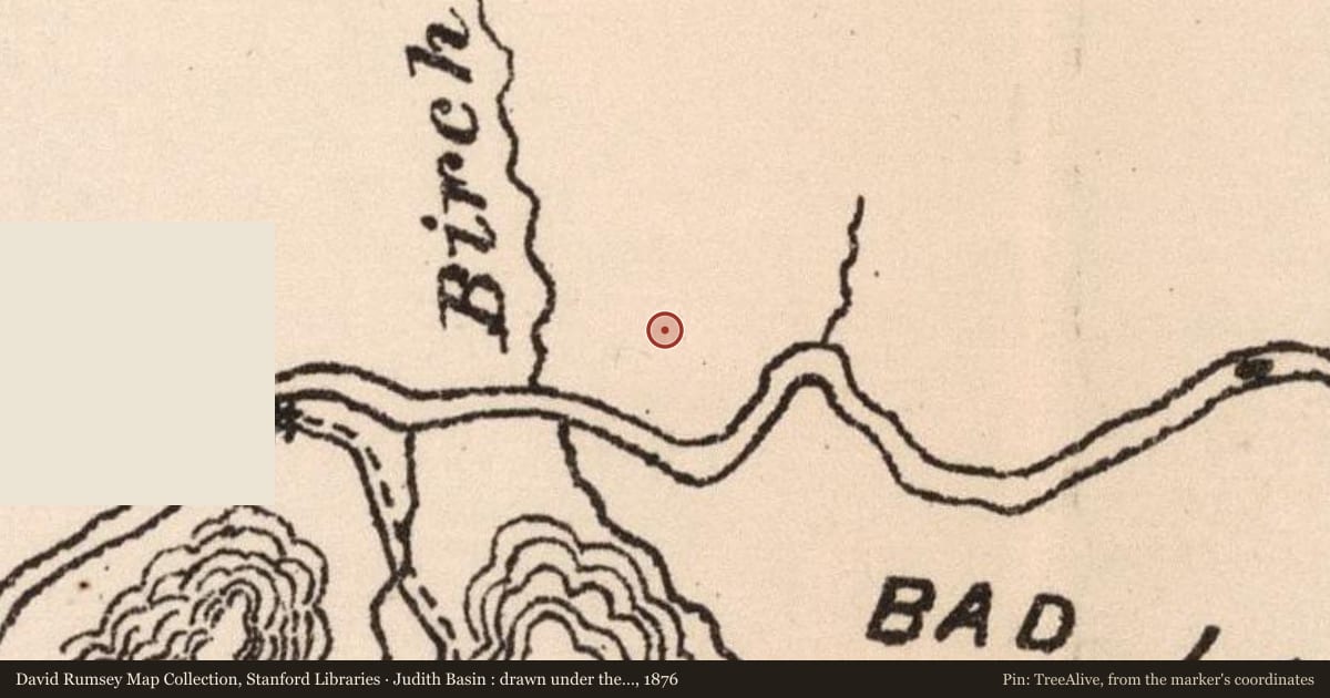 Judith Basin : drawn under the direction of Capt. W. Ludlow Corps of Engineers, 1876, covering the location of Judith River Formation, with a pin at the marker's coordinates