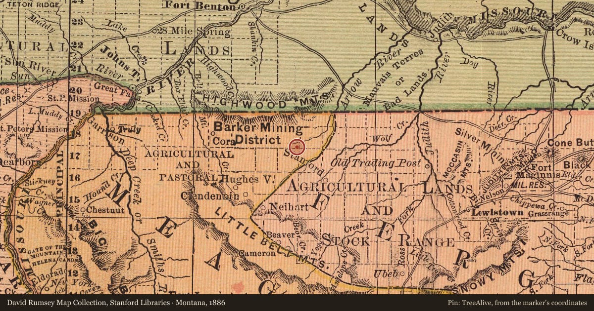 Montana, 1886, covering the location of “Mining Plays Second Fiddle”, with a pin at the marker's coordinates