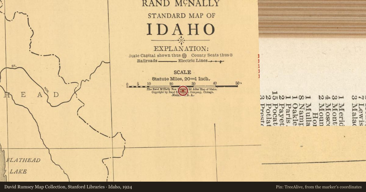 Idaho, 1924, covering the location of The 564th Missile Squadron, with a pin at the marker's coordinates